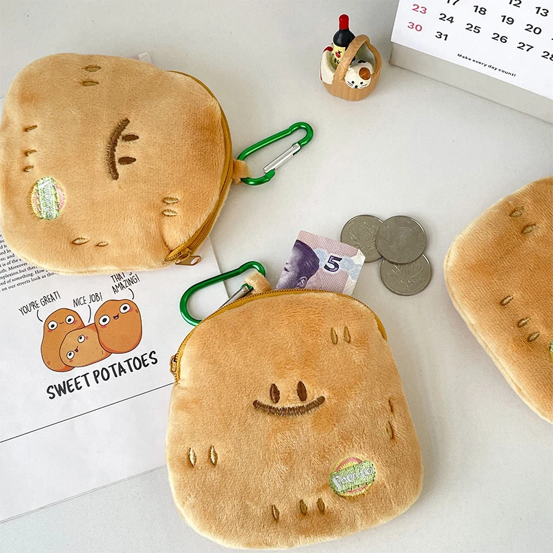 Cute Cartoon Smile Potatoes Coin Purse Plush Keychain Pendant Portable Wallet Earphone Coin Lipstick Hairpin Zipper Storage Bag