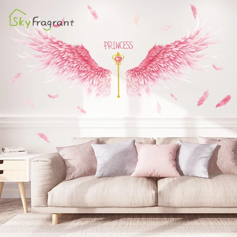 Angel Wings Wall Stickers For Girls Rooms Home Bedroom Wardrobe Background Wall Decoration Self Adhesive Vinyl Sticker Wallpaper