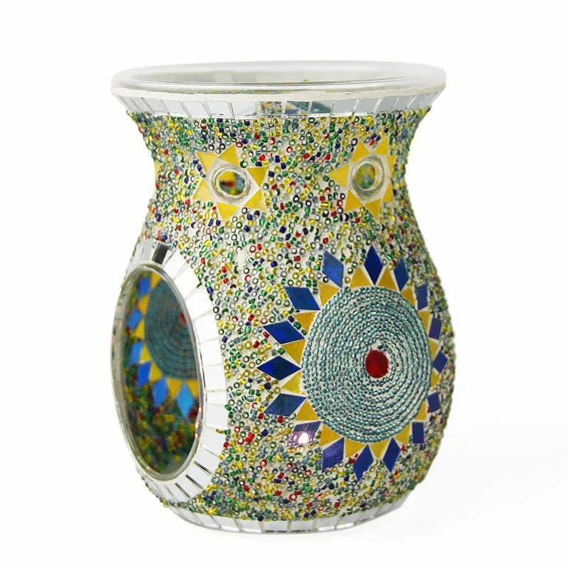 European Decor Bohemian Handmade Mosaic Glass Fragrance Stove Modern Home Essential Candlestick Decoration Home Decorations
