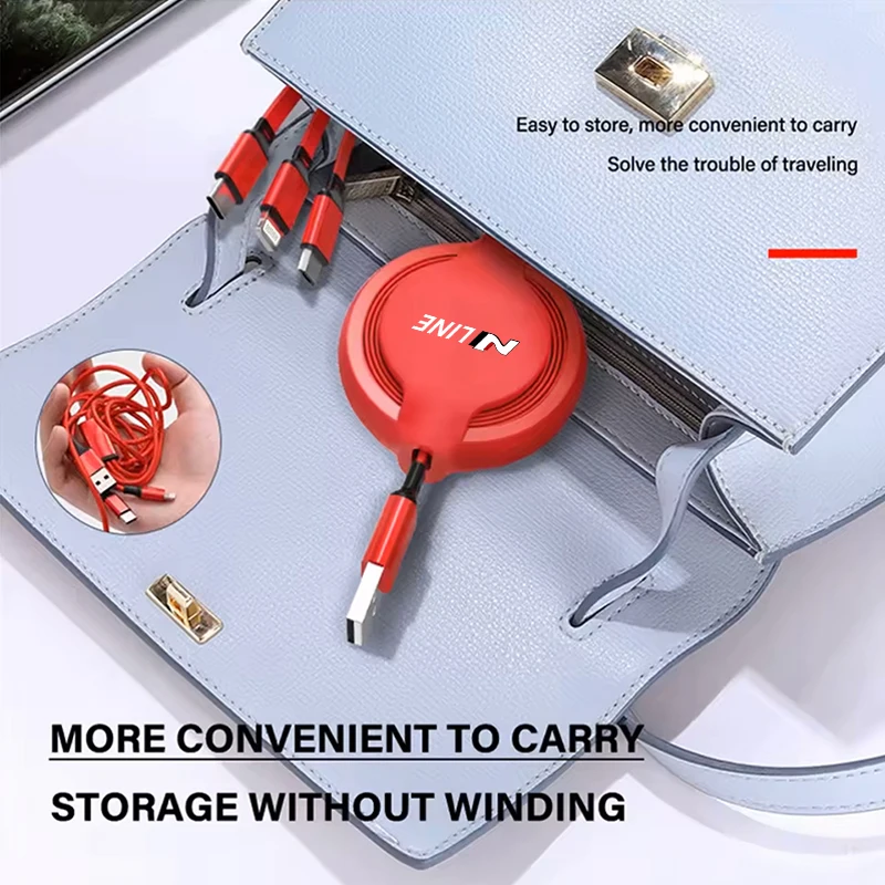 For Hyundai N Line Tucson I30 Santafe Accent Kona Elantra Ioniq  Car 3 In 1 Retractable Micro Data Wire USB Type C Fast Charging view 3