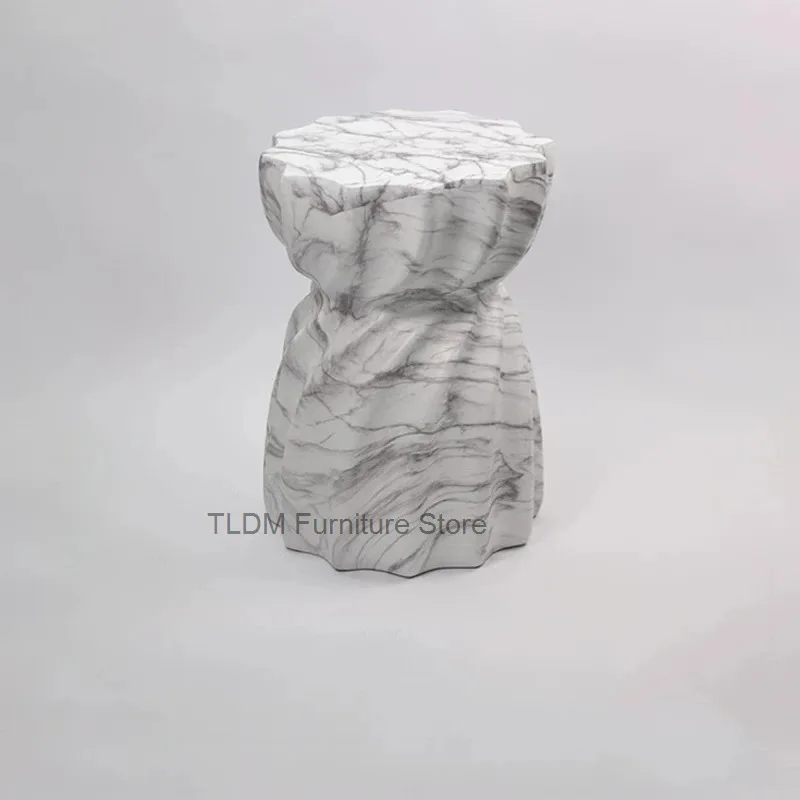 Twisted Ripple Marble Texture Side Table Irregular Scalloped Top Accent End Table For Sofa Living Room Decor