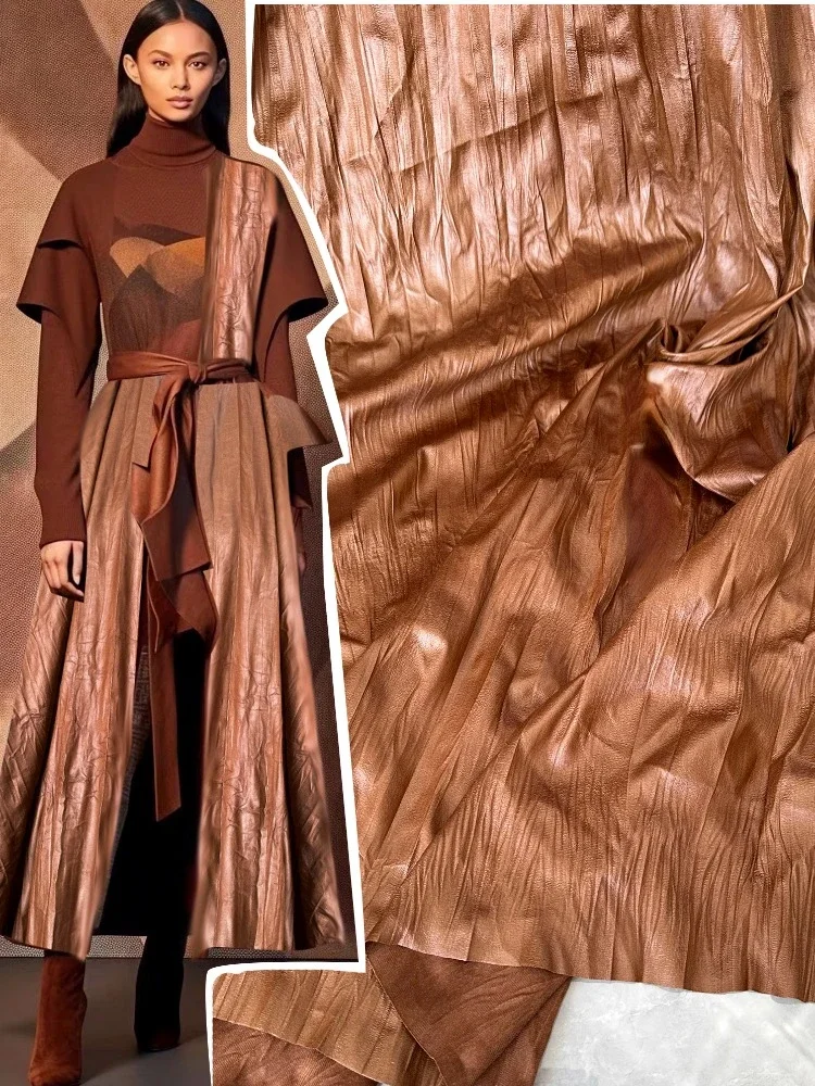 

Коричневый кофейный цвет, нерегулярная плиссированная ткань для дизайна, креативная модная одежда в стиле ретро, ткань для шитья своими руками на метр, материал