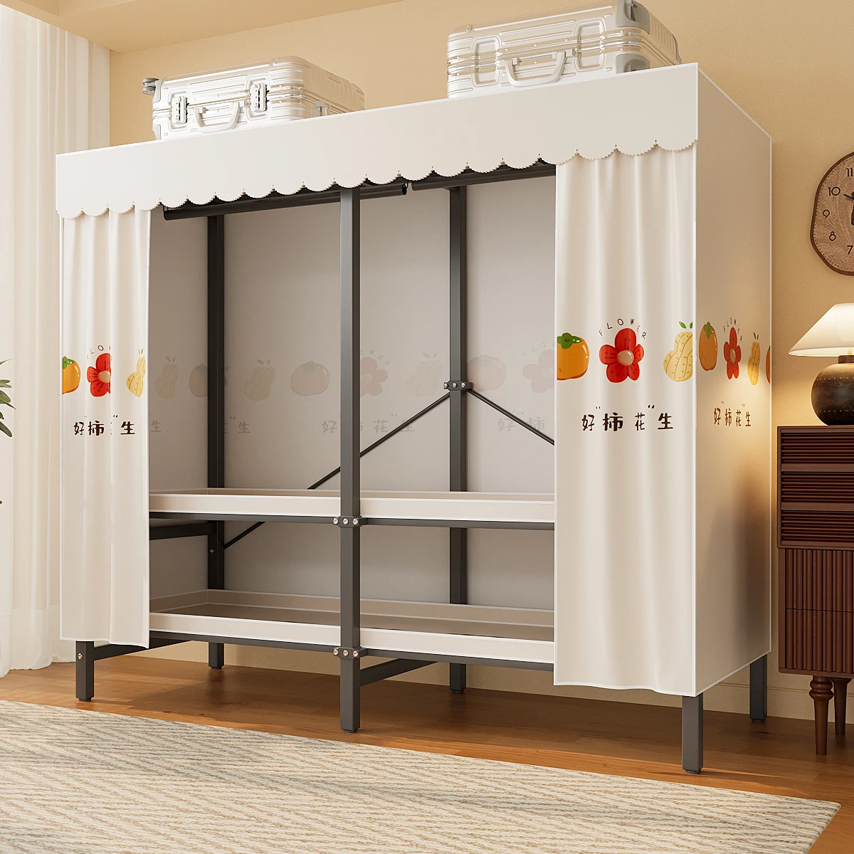 Wardrobe Bedroom Home Rental Room Free Installation Folding Cloth Wardrobe Simple Full Steel Frame Metal Wardrobe Storage Cabine