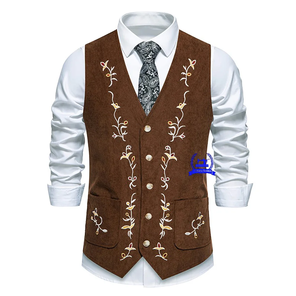 Herren-Weste aus Cord mit Blumenmuster, formelle Westen, 3-farbige Anzüge, Weste mit Revers im V-Stil
