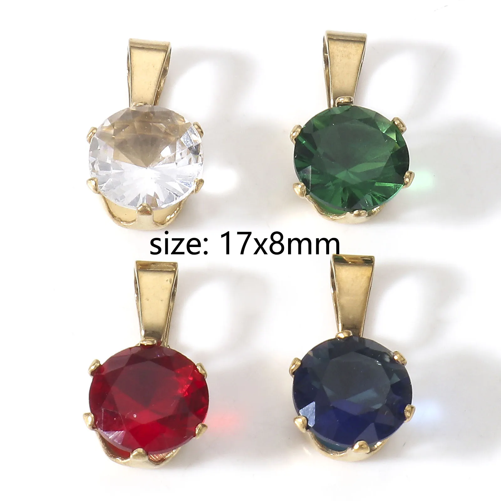 2PCs 17x8mm Crystal Charms Round Rhinestone & Stainless Steel Pendants For Jewelry Making Multicolor Diy Necklace Accessories