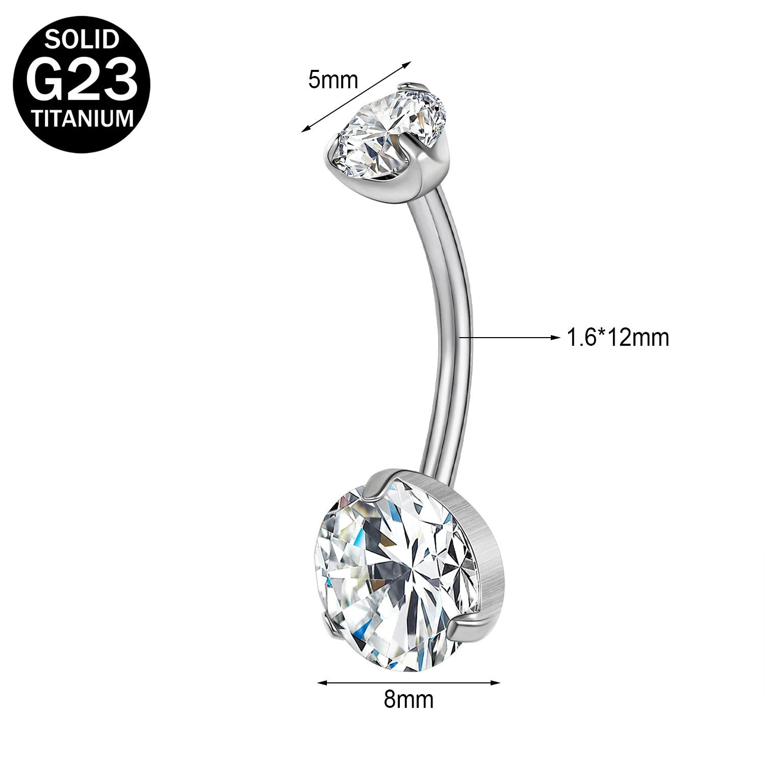 Women's G23 Titanium Belly Button Ring with CZ Crystal
