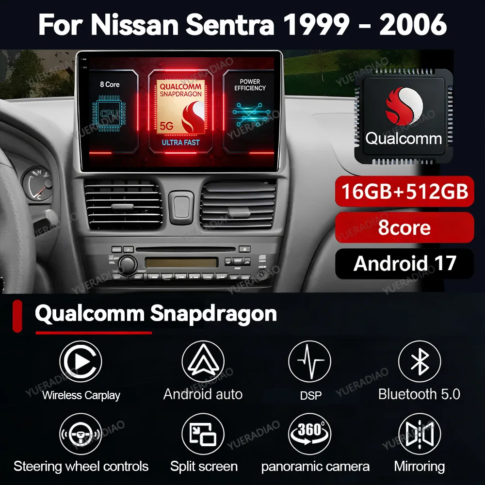 Android 17 Car Radio For Nissan Sentra 5 B15 1999 - 2006 Wireless Carplay Auto Multimedia Video Player GPS NAVI 4G WIFI QLED DSP