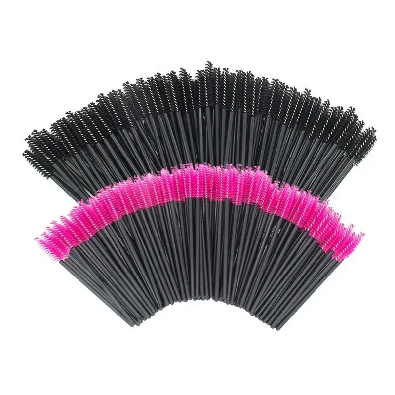 Wholesale 200 PCS Disposable Eyelash brush Mascara Wands Spoolies for Eye Lash Extension, Eyebrow and Makeup (Black&Rose red)