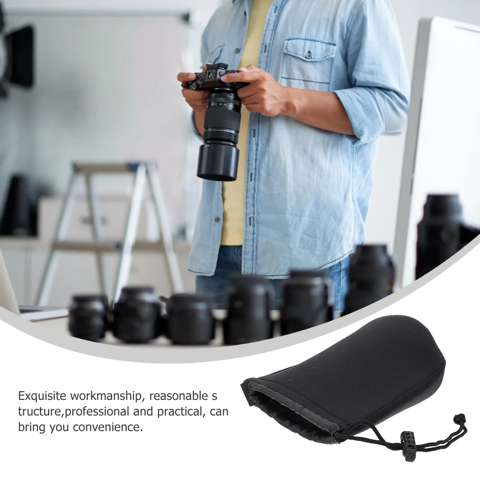 2Pcs Camera Lens Pouch Neoprene Shockproof Thermal Insulation Flexible Case for Dslr Camera Lens Diameter 9Cm Black