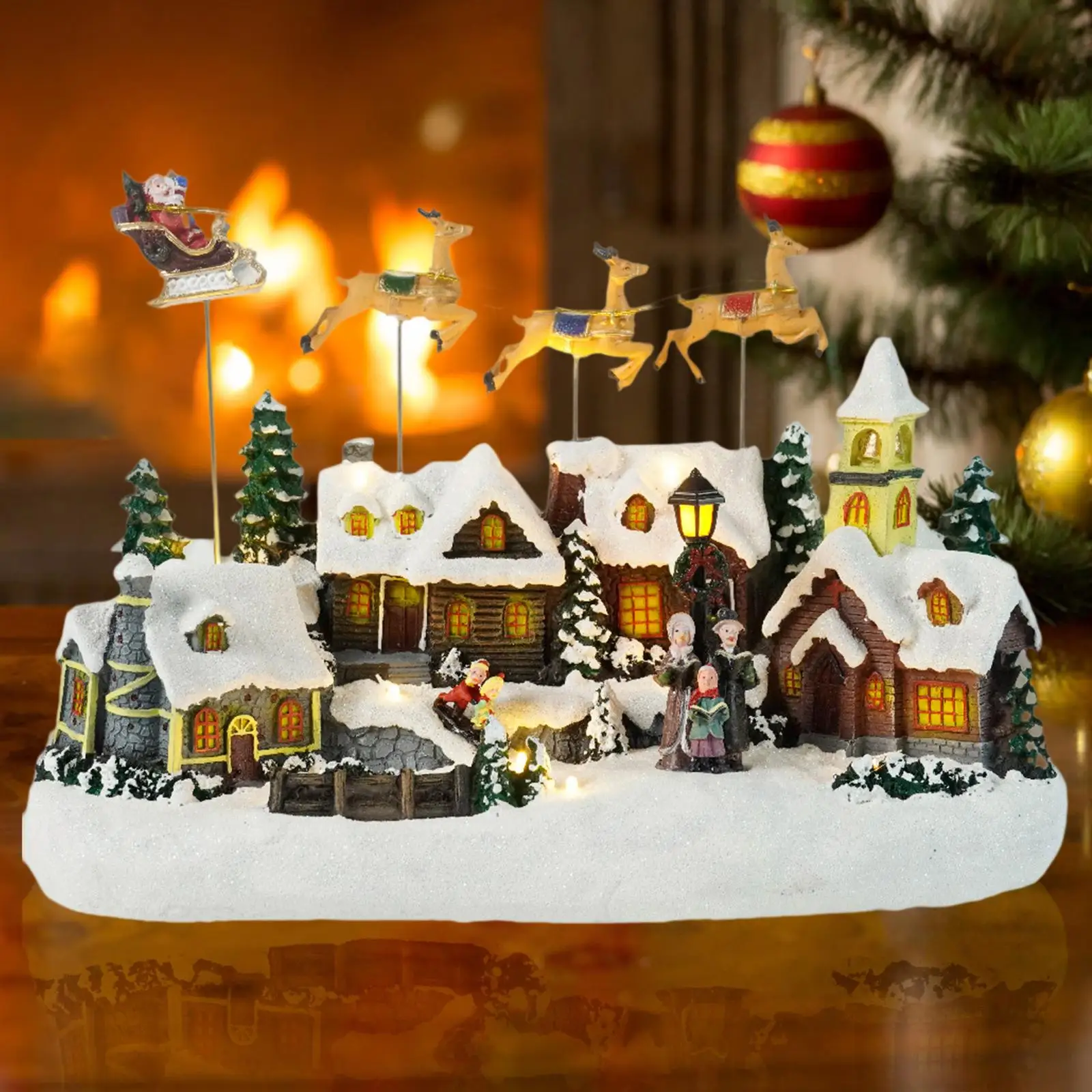 Christmas Snow Villages Houses with 8 Music Christmas Gifts Art Glowing Table Christmas Decoration Lighted Xmas House Music Box