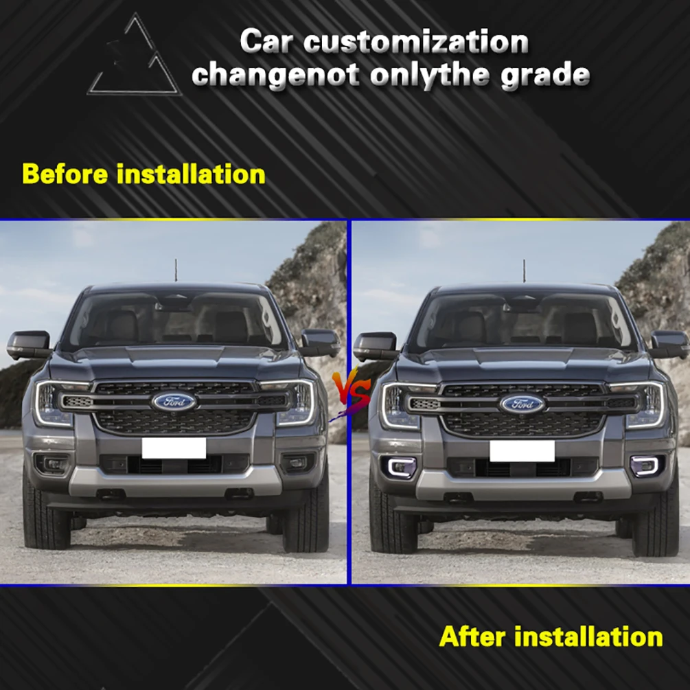 Car LED Daytime Running Lights DRL For Ford Ranger XTL Sport 2022 2023 Yellow Turn Signal Driving Light Daylihgts Front Bumper F