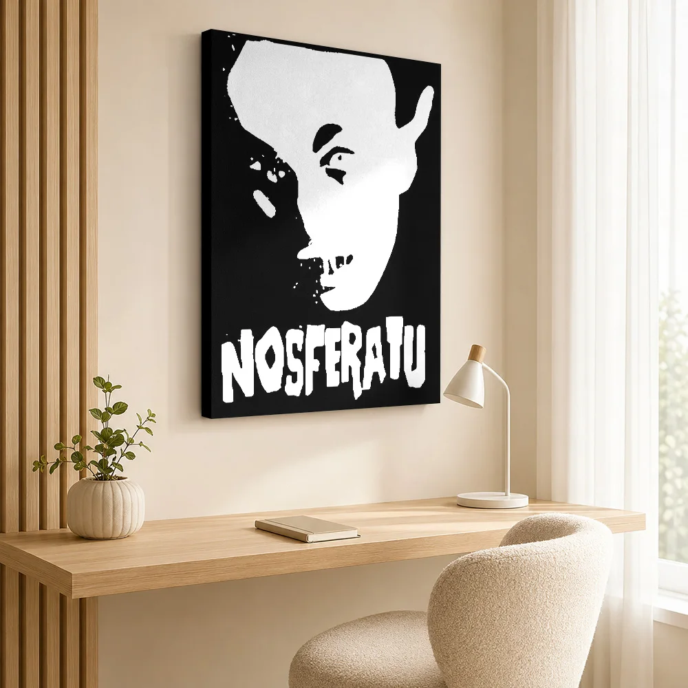 Nosferatu Black and White Portrait Framed Canvas Poster Custom Gothic Horror Wall Art for Bedroom Man Cave Decor Ready to Hang