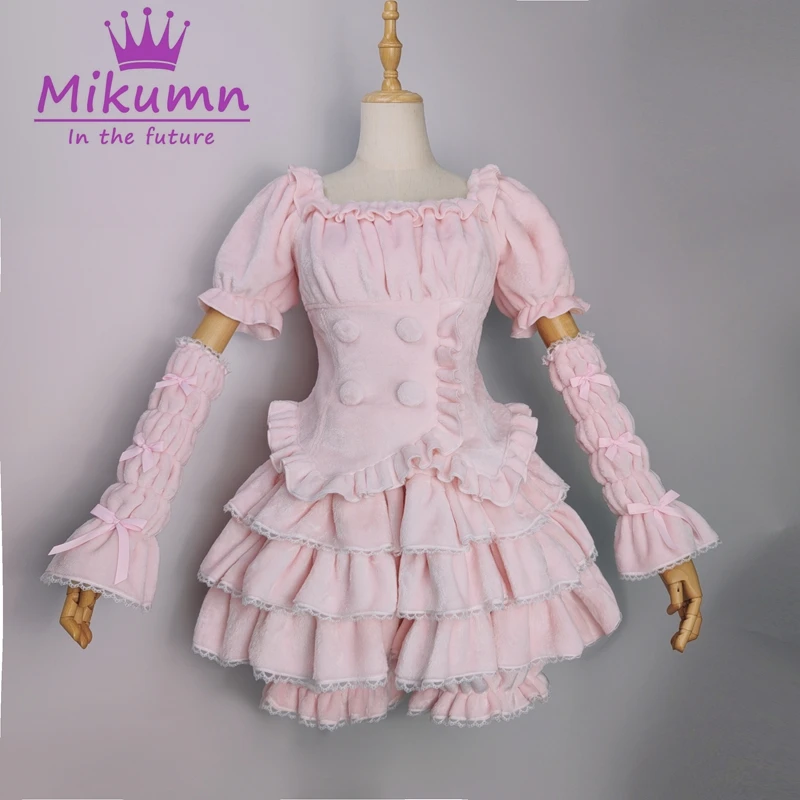 Harajuku japonesa de lã feminina, camisas quentes Lolita com renda doce babados, tops kawaii, blusa rosa de pelúcia, novo estilo, Harajuku, outono