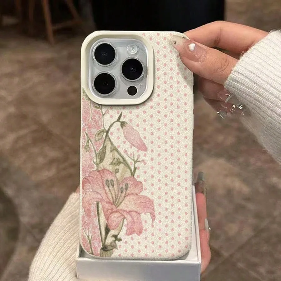 Cute Polka Dot Lily Floral Pattern Phone Case For iPhone 18 17 Pro Max Cases iPhone 16 15 Plus 14 13 12 11 XS X XR Air 17E Cover