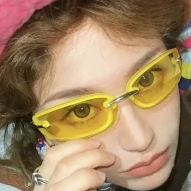 

Y2K Punk Rimless Sunglasses Rectangle Fashion Candy Colored Sunglasses with Sun Resistant Lenses Women Men Shades Square Glasses
