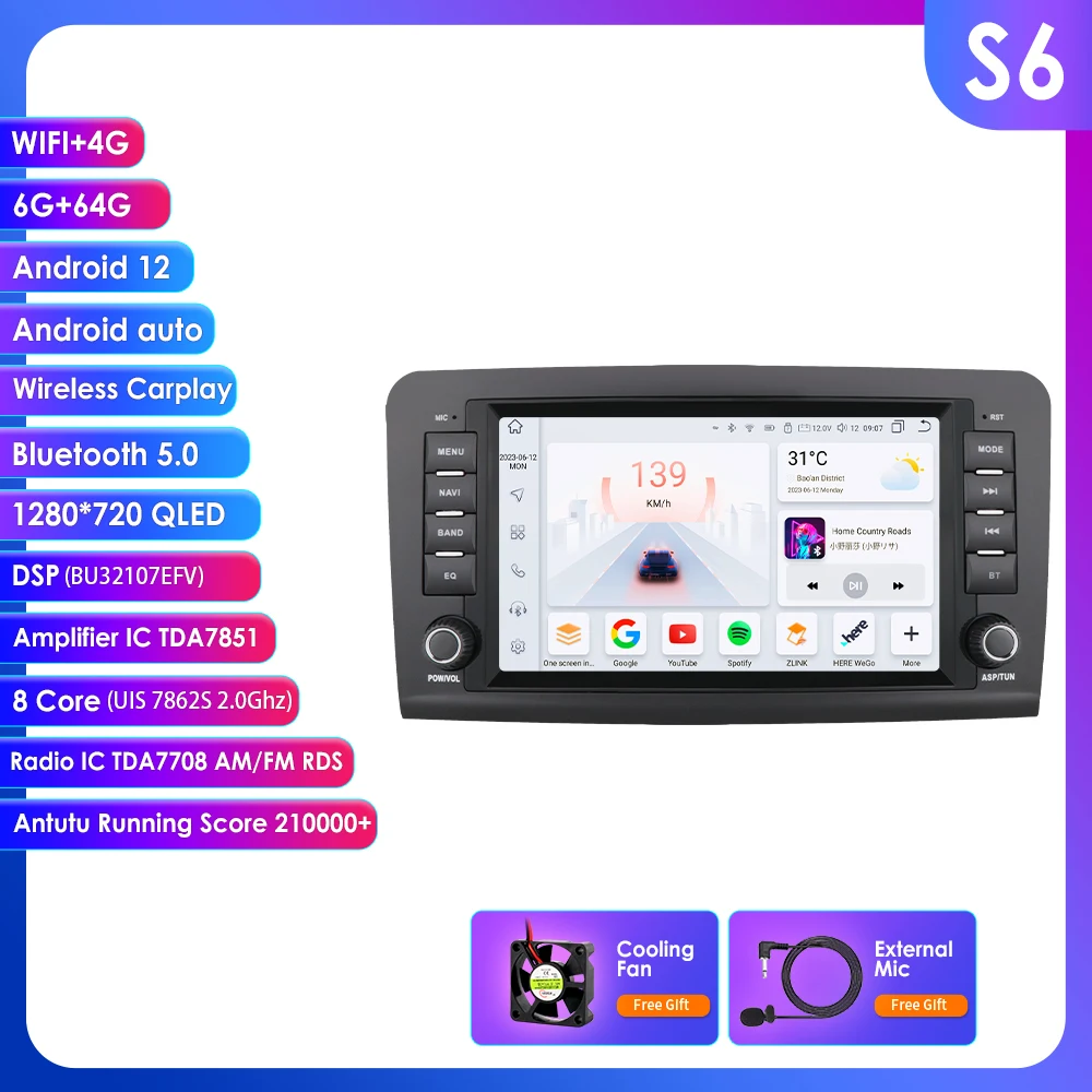 8 ''4G 2din Android Auto Radio Voor Mercedes Benz Ml-Klasse W164 Ml300 320 350 450 500 63 Amg GL-X164 Gl320 350 420 450 500 Gps Wifi