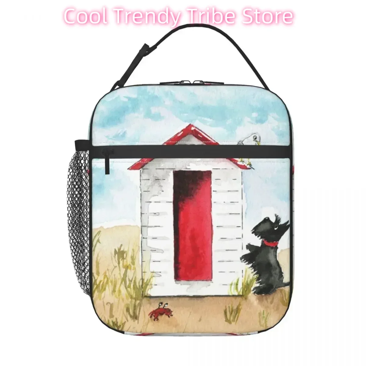 Scottie Dog Beach Hut Thermal Insulated Lunch Bags Women Scottish Terrier Lover Resuable Lunch Tote for School Storage Food Box