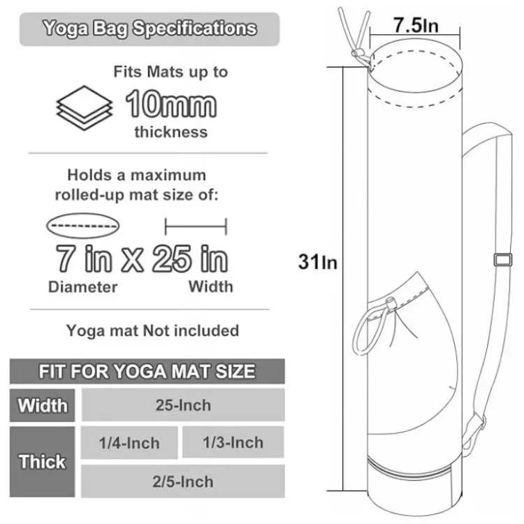 Bolsa de esterilla de Yoga con bolsillo para botella de agua y bolsa húmeda inferior, bolsa de almacenamiento multifuncional