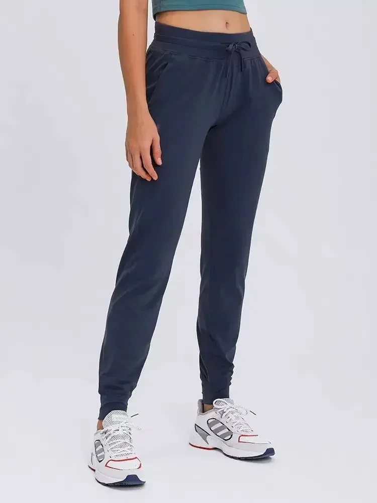 Citroen Vrouwen Hoge Taille Losse Elasticiteit Casual Fitness Yogabroek Met Zakken Buiten Met Trekkoord Ademende Jogging Sportbroek