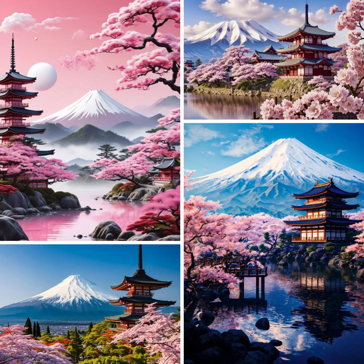 

Полный комплект DIY Алмазная картина Цветы вишни и дужки Mount Fuji Япония Настенное искусство Мозаика Вышивка крестиком Ремесленный декор прохода