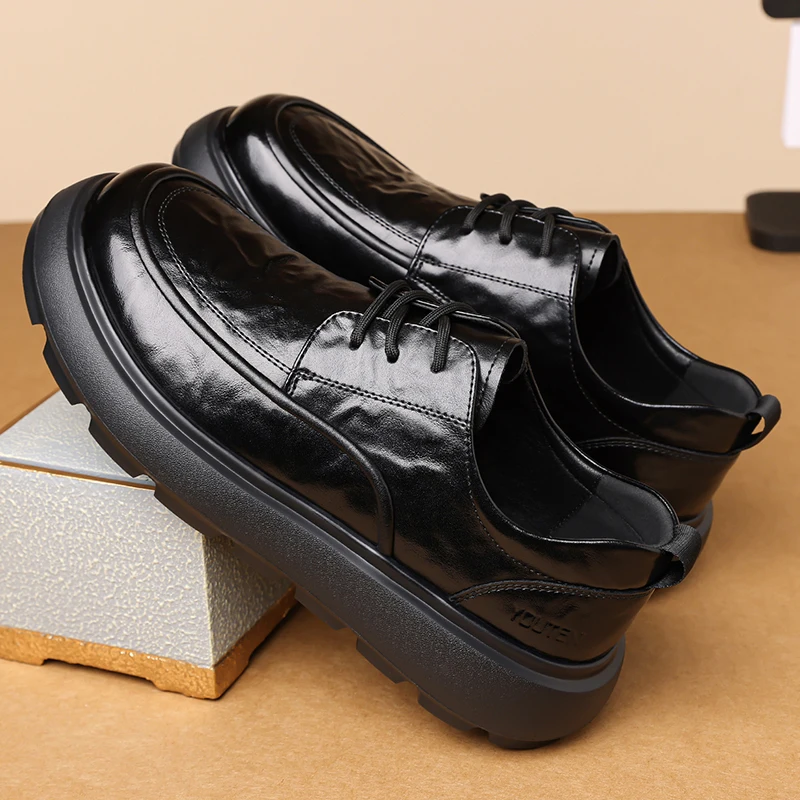 Новая мужская повседневная деловая обувь, прочная кожаная обувь ручной работы на толстой подошве, качественные туфли дерби, официальная обувь
