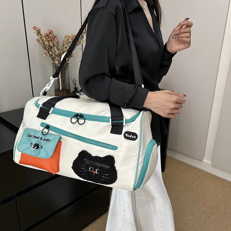Women Dopamine Color Block Crossbody Sports Gym Bag, Large Capacity Hand Luggage Duffle Bag For Short Travel