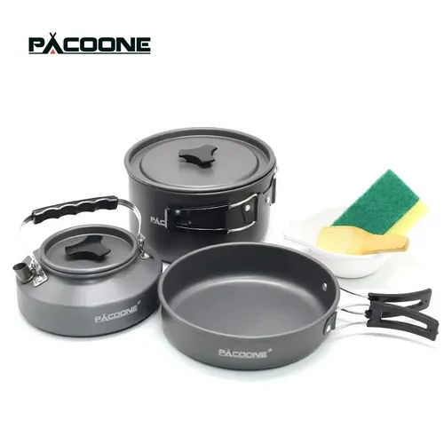 PACOONE-Juego de utensilios de cocina para acampar, utensilios de cocina portátiles, olla para exteriores, hervidor de agua para cocinar, vajilla, equipo de Picnic para senderismo