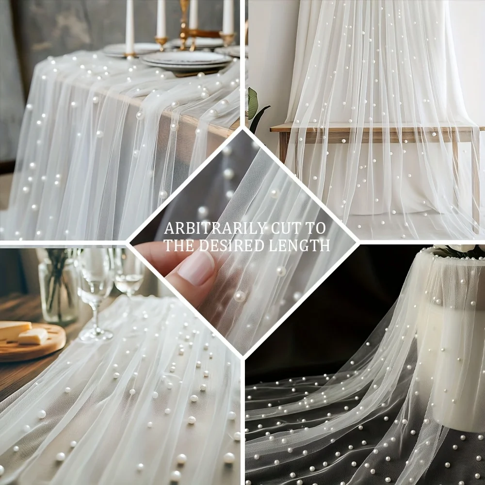 مفرش طاولة من التول اللؤلؤي، ستائر شفافة على شكل قوس الزفاف لحفلات أعياد الميلاد وخلفية لحفلات الزفاف، ديكور بتصميم DIY