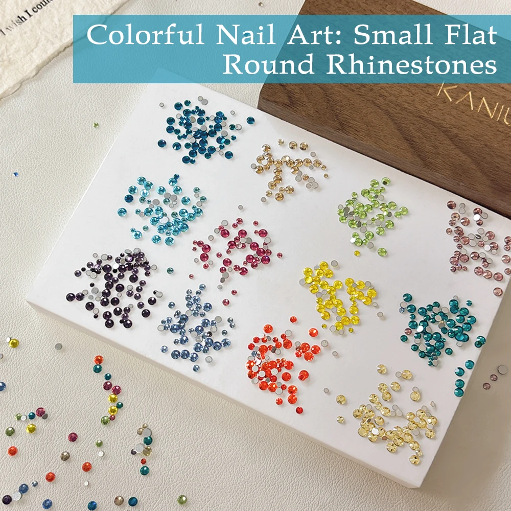 1440Pcs Multicolor Flat Back Glitter Rhinestones Round 3D Nail Art Decorations Colorful Crystal Gems For Nail Craft Accessories