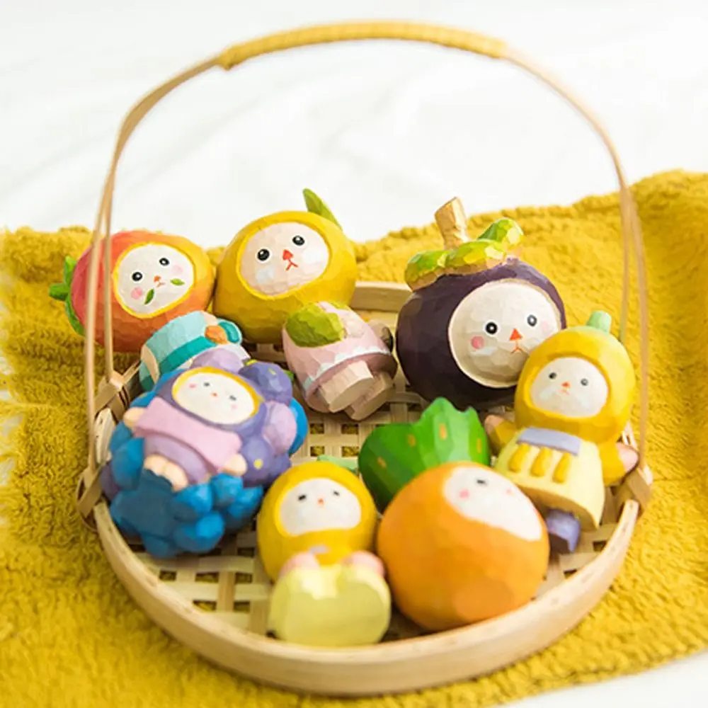 Solid Wood Wood Carving Fruit Ornament Handmade Simple Style Painted Cartoon Fruit Sculpture Cute Small