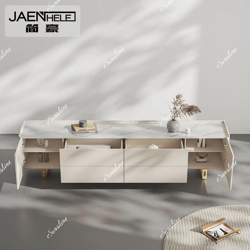 Combinação de mesa de centro moderna italiana minimalista para sala de estar armário de chão de laje de rocha FT