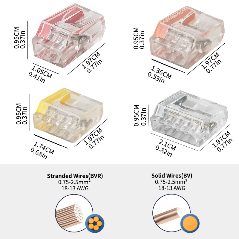 27/55/102PCS CMK25 Series Quick Push-In Conductor Connectors Electrical Wiring Terminals Cable Connectors for Secure Wiring