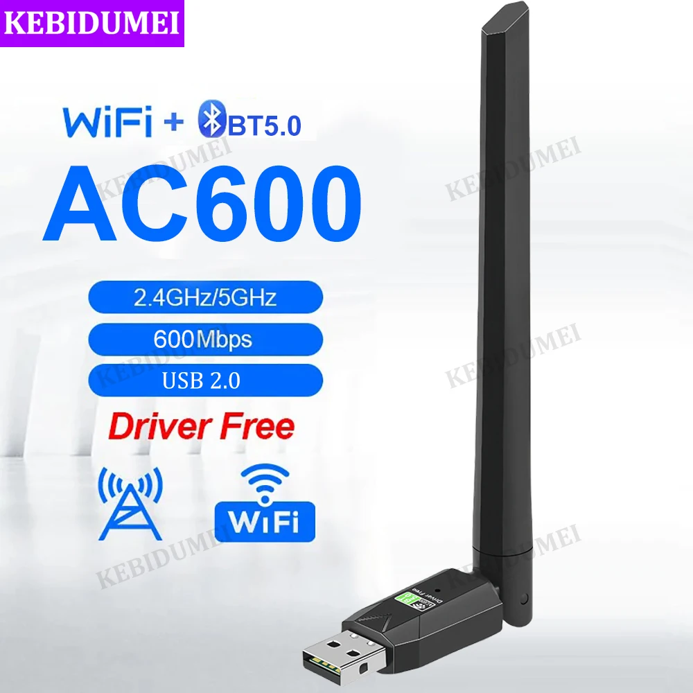 2-in-1 BT5.0 WiFi Wireless Network Card 600Mbps USB 3.0 WiFi Adapter 2.4G 5GHz Dual Band Dongle USB Reception For Windows 10 11