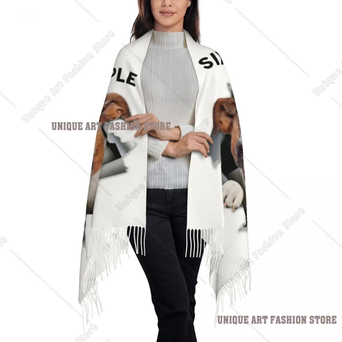 Personalizzato Jack Russell Terrier Sei Piedi Persone Sciarpa Nappa Donna Inverno Autunno Scialli Caldi Avvolge Sciarpe Femminili per Cani Carini