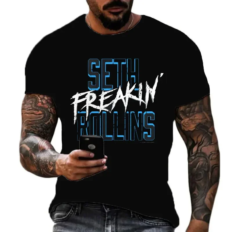 2024 nowa męska koszulka z nadrukiem 3D słynny zapaśnik Seth „Freakin” Rollins Street bluzka z okrągłym wycięciem pod szyją