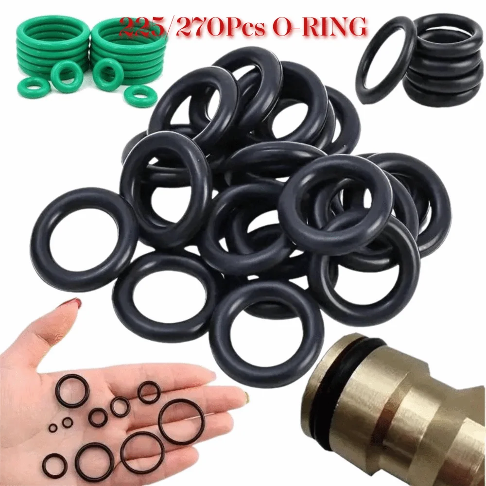 225PCS/27PCS Rubber O-Ring Gasket Assortment Universal Round Structure Rubber O-Ring Set Heat Resistant Assorted Sealing Rings