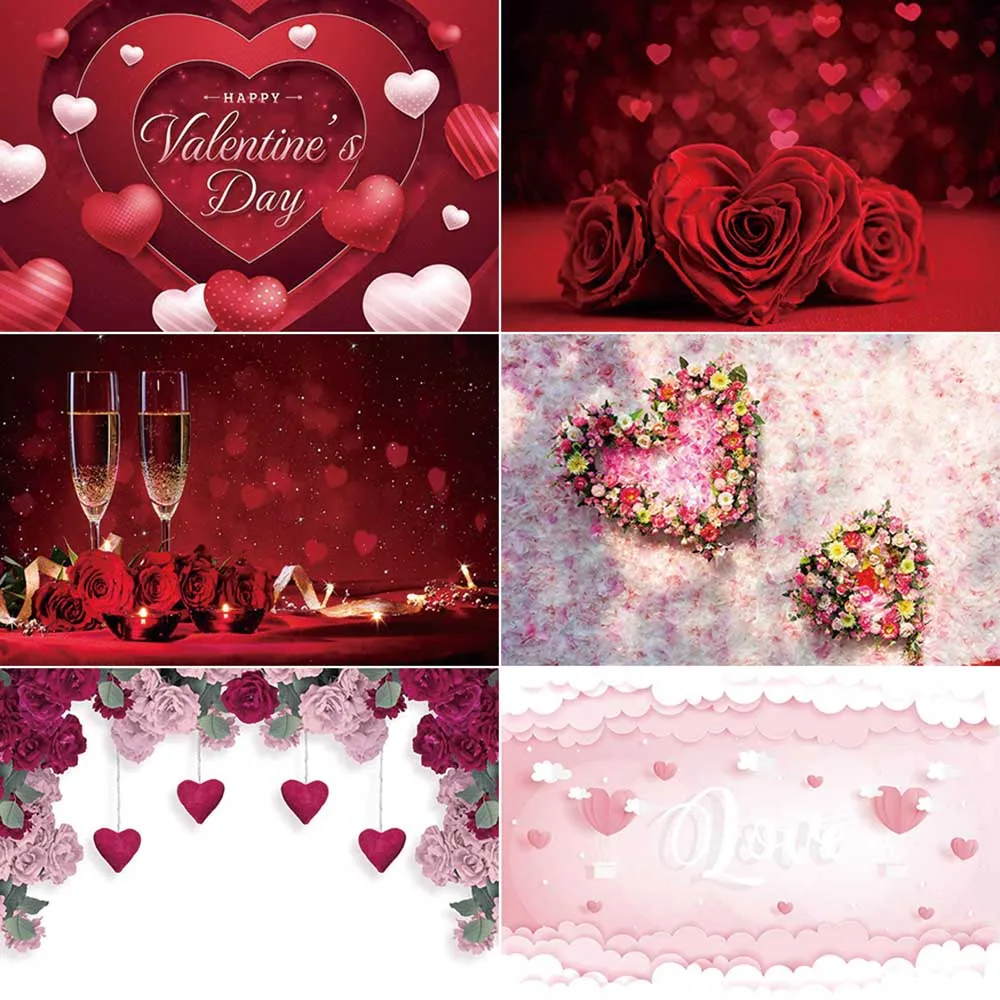 MOON.QG Valentines Backdrop Photography Red Pink Floral Flower Heart Banner Poster Background February 14 Photocall Accessories