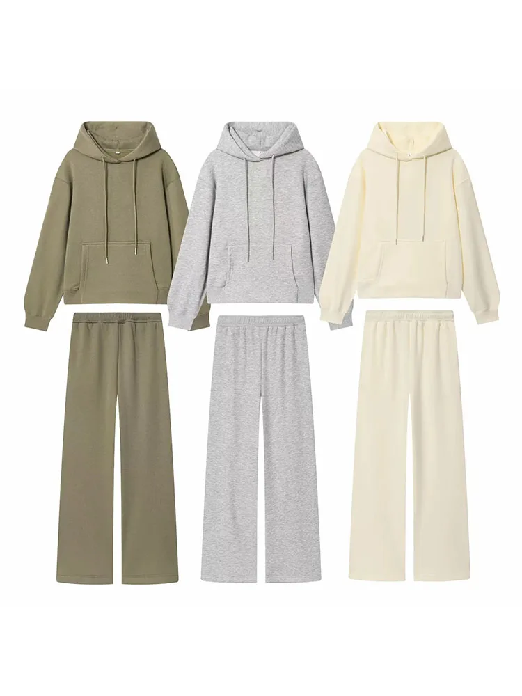 

Женские осенне-зимние новые модные базовые комплекты с капюшоном и круглым вырезом, повседневные тонкие брючные костюмы с высокой талией