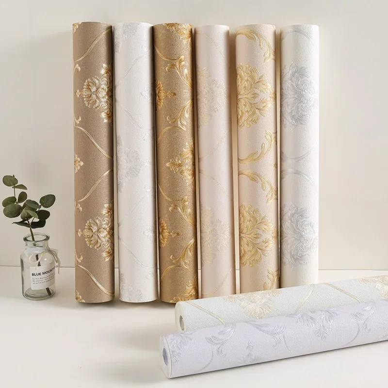 

PVC Waterproof Wallpaper Bedroom Living Room Luxury Court Home Use Antique Embossed Pattern Self Adhesive Wallpaper Roll