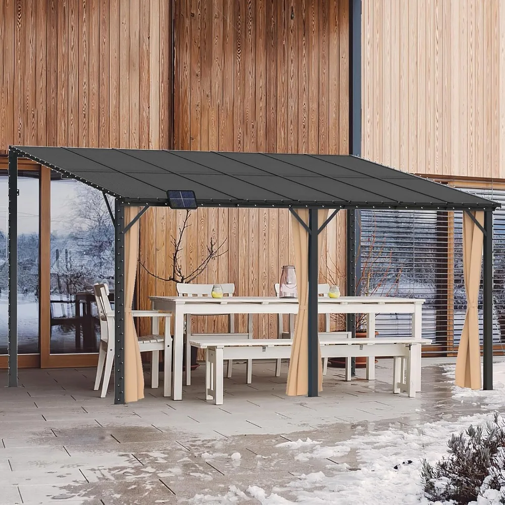 

10x14 Outdoor Lean To Gazebo, Large Wall-Mounted Pergola Gazebo, Hardtop Heavy Duty Pavilion with Metal Frame, Customized