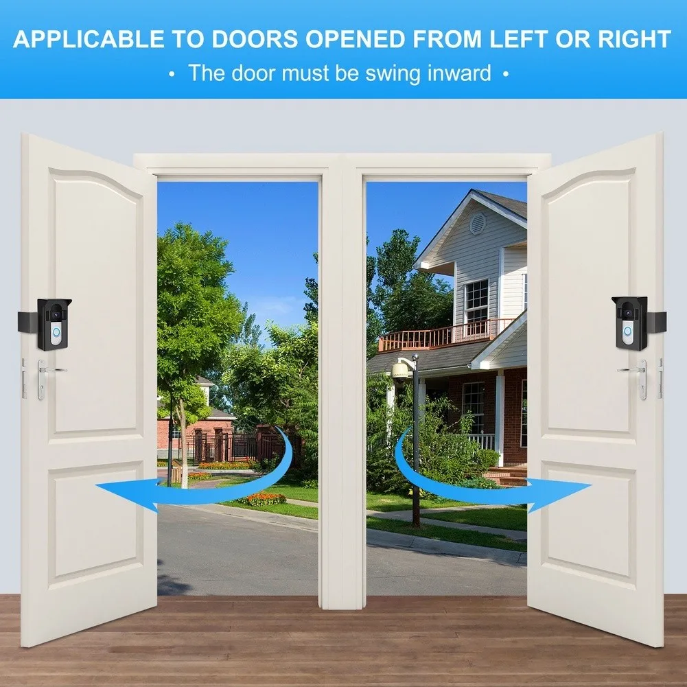 No-drill video doorbell bracket for home and office doors metal ABS construction fits 0.59-2.36 inch thick doors
