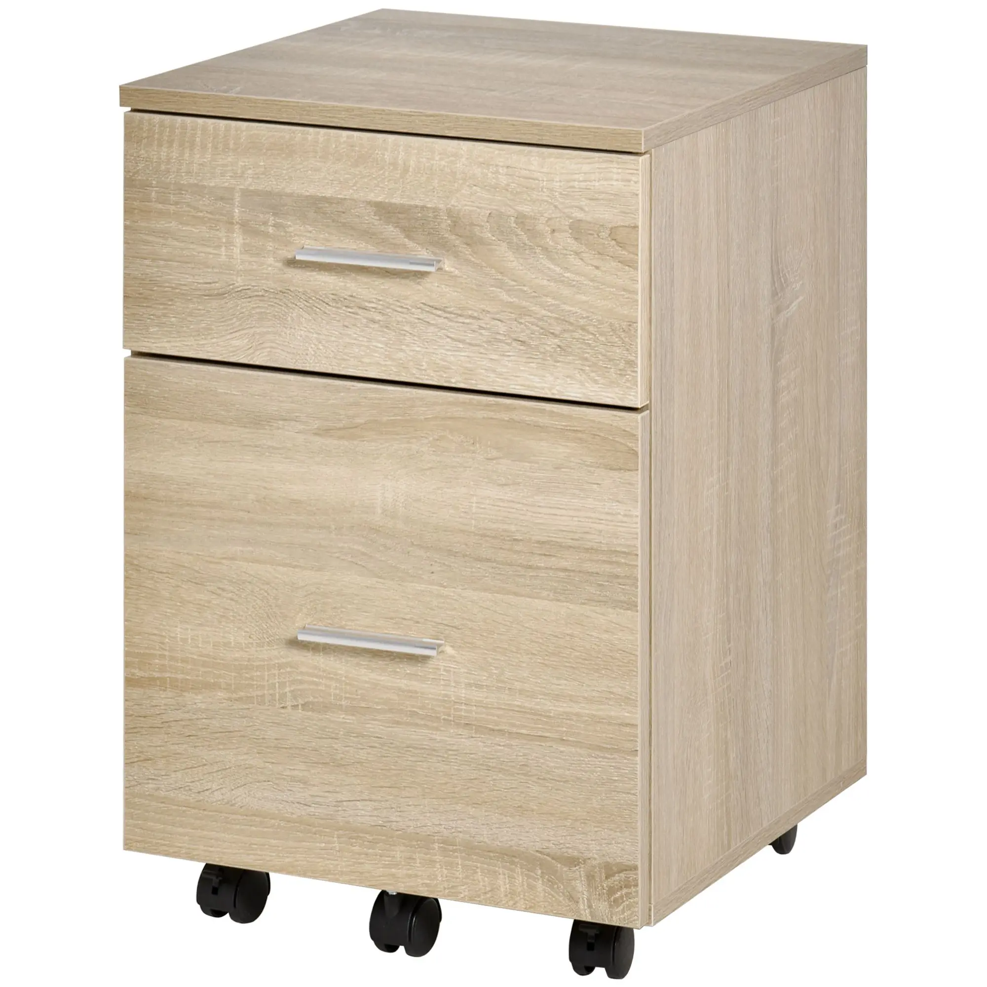 For Mobile Filing Cabinet, Vertical File Cabinet with 2 Drawers, Wheels, for Letter or A4 File, Natural