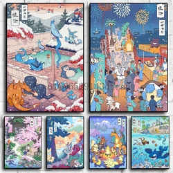 Pokemon Edo Period Classical Anime Figures Painting Canvas Posters and Prints Wall Art Picture for Living Room Gift Home Decor
