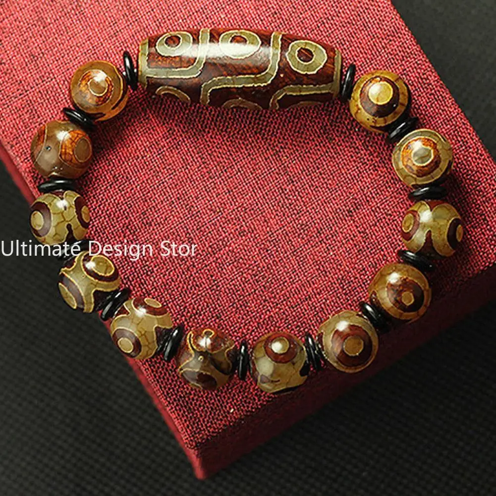 Tibetan Natural Agate Dzi Beads Fengshui Protective Natural Tibetan 9 Eye Dzi Bead Bracelet For Men And Women Couples Ji Bead