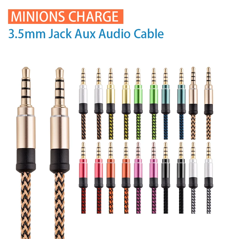 1.5m Nylon Jack Aux Cable 3.5 mm to 3.5mm Audio Cable Male to Male Kabel Gold Plug Car Aux Cord for iphone Samsung Xiaomi Huawei