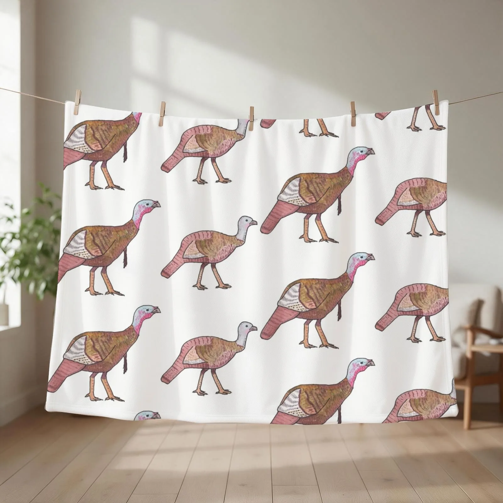 Wild Turkey bird species watercolor bird art Throw Blanket couch cozy soft plush fuzzy picnic outdoor blanket