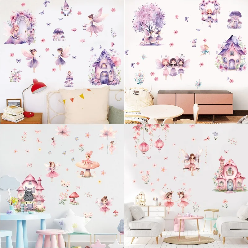 3D Cartoon Elf Princess Mushroom House Wall Sticker For Kids Room Children Bedroom Computer Decoration Wall decals Poster Mural