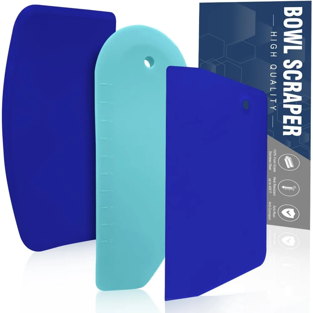

Dough Scraper Set of 3, Flexible Silicone Bowl Spatula, Kitchen Plastic Bench Dough Scraper Tool for Bread Dough, Sourdou