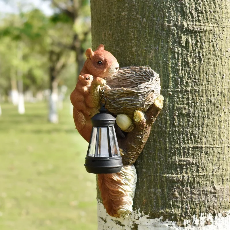Squirrel Solar Chandelier Ornament, Outdoor Garden Resin Statue