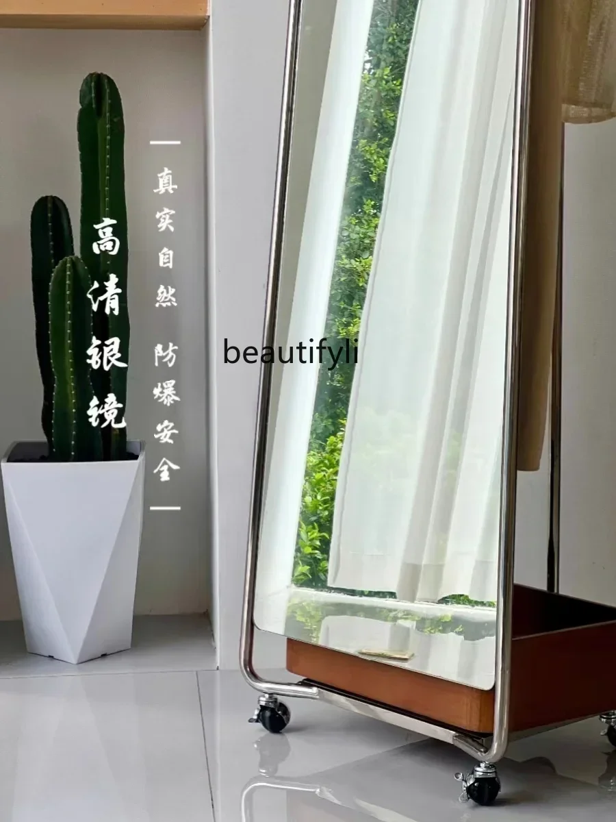 LXFull Body Floor Test Dressing Mirror Home Standing Overnight Hanger Storage Retro Simple MovableSSS